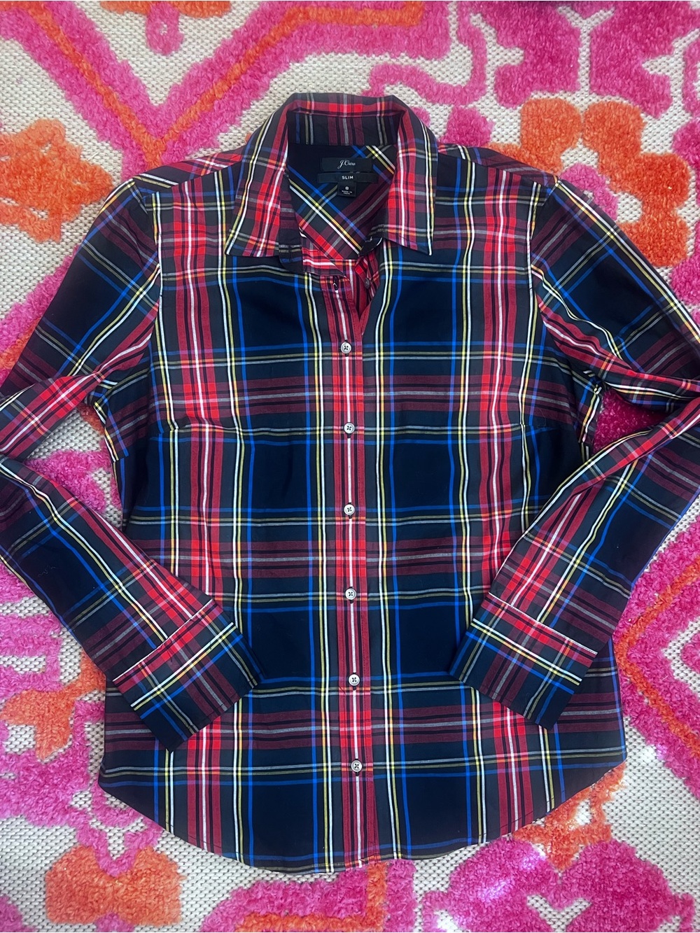 J. Crew women Navy and Red Plaid Button-Down Shirt 8slim